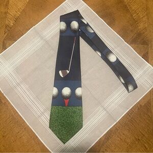 Golf-Themed Tie with Golf Club and Ball Design